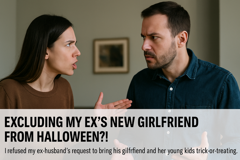 Divorced couple arguing about Halloween plans.
