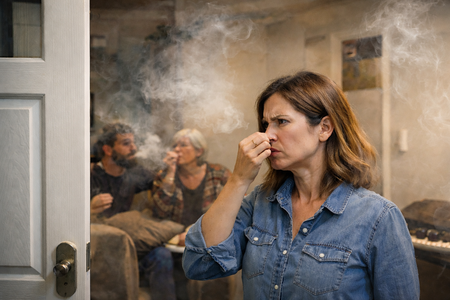 Annoyed by smoke-filled apartment