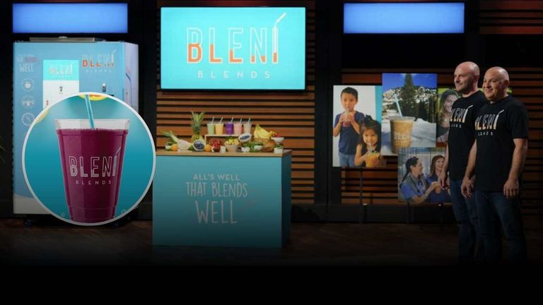 Beni Blends Shark Tank smoothie business showcasing their healthy drink offerings and vibrant branding with fruits and smoothies in the background: Bleni Blends Net Worth