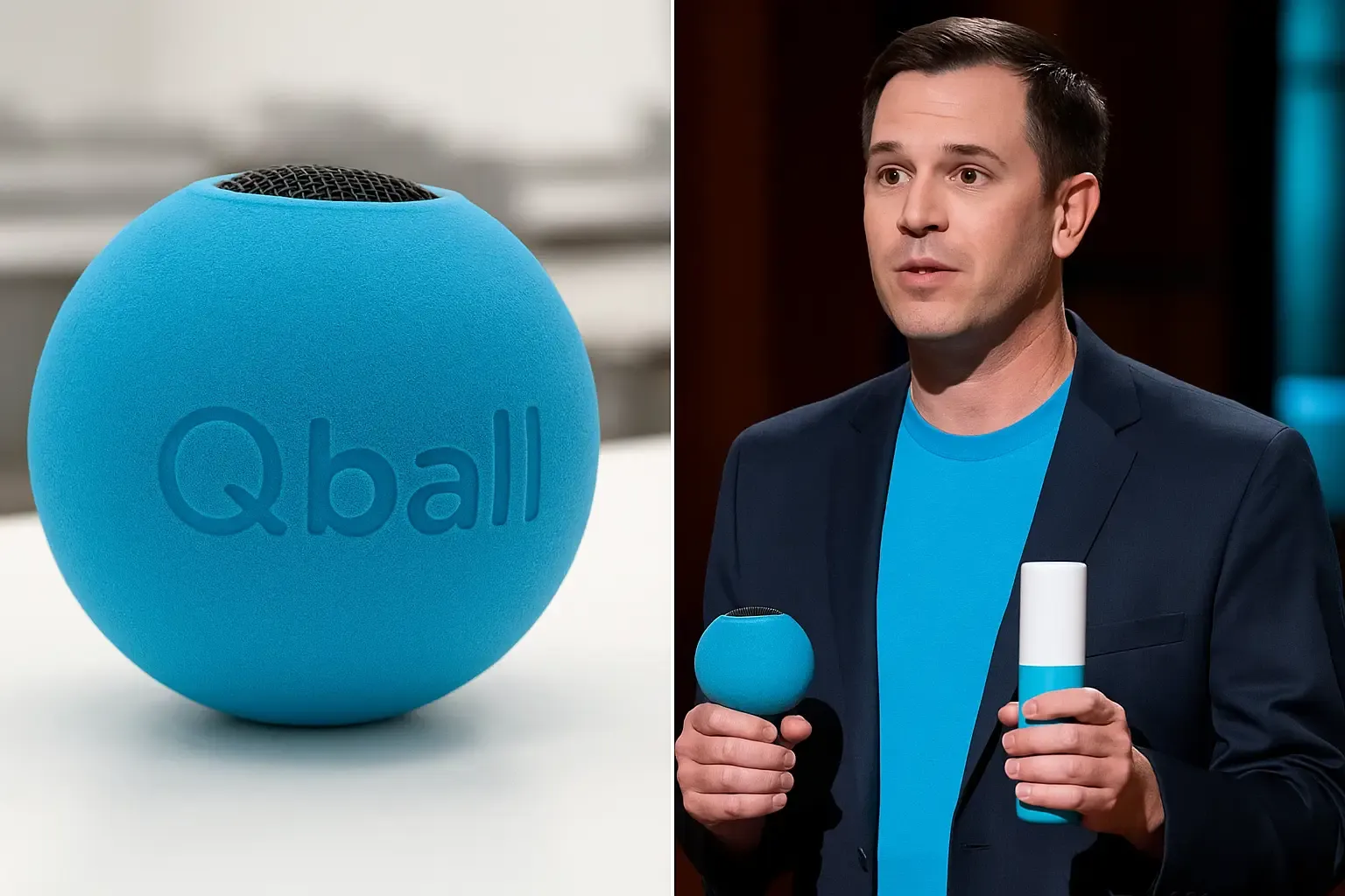 Shane Cox presenting Qball, a throwable classroom microphone, during his Shark Tank Season 9 pitch.
