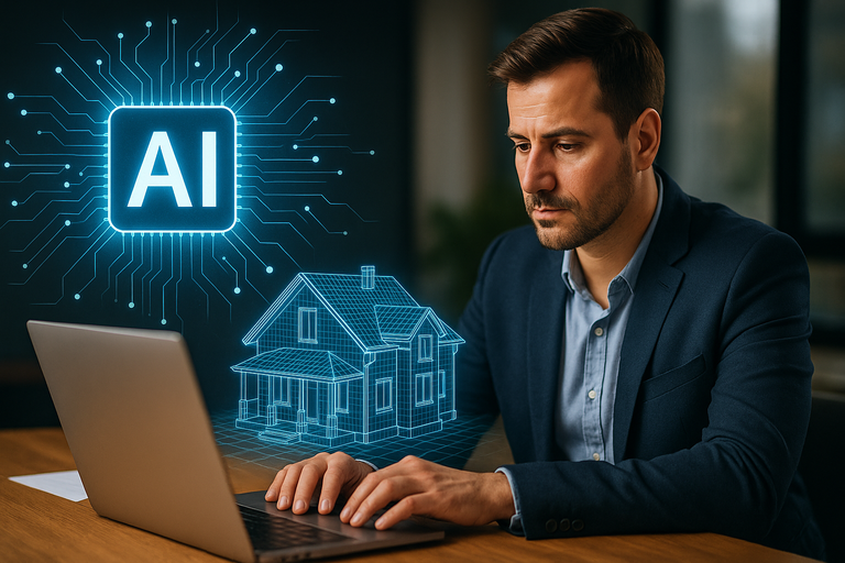 AI-powered dashboard showing property listings automation and smart real estate task management interface