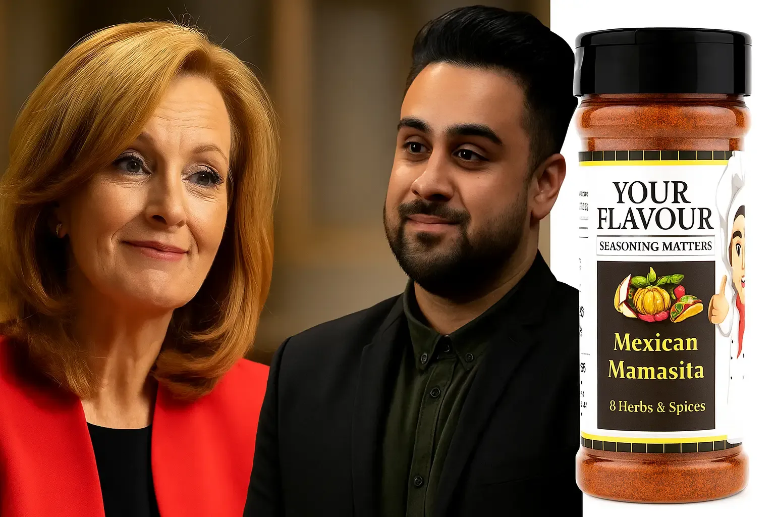 Your Flavour Seasonings founder with product bottle during Shark Tank Australia pitch