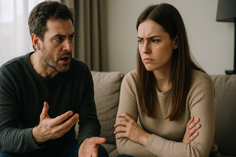 Father arguing with wife over custody of teenage daughters.