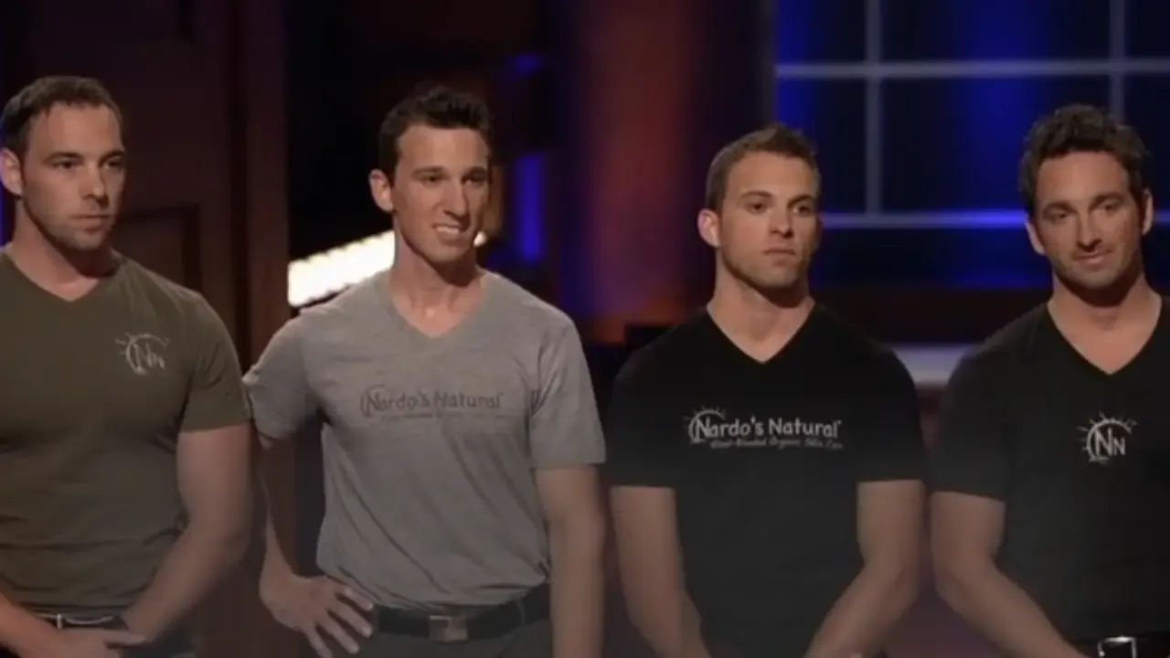 The four Mastronardo brothers stand on the Shark Tank stage, pitching their organic skincare brand, Nardo’s Natural, to the investors.