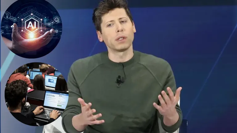 Sam Altman speaking during a panel discussion about how students can prepare for an AI-powered future.