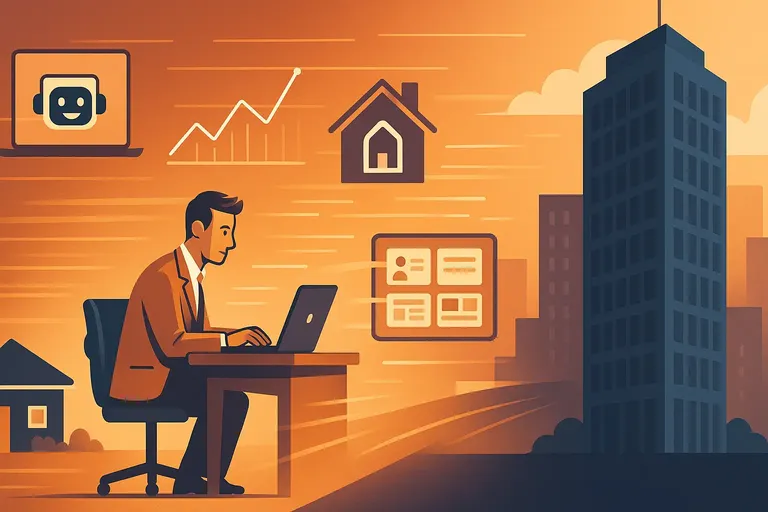 Illustration of a small real estate agency using AI tools to compete with large brokers