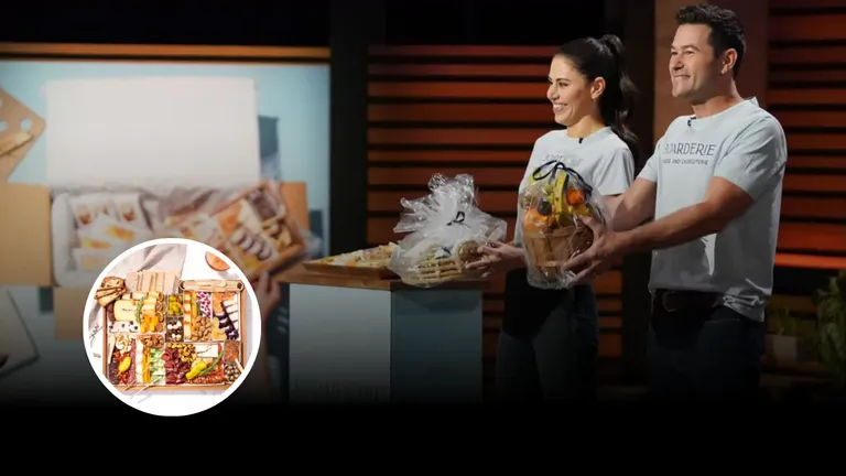 Boarderie founders present gourmet charcuterie gift baskets during their Shark Tank Season 14 pitch