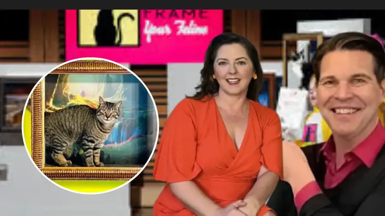 Frame Your Feline founders on Shark Tank with framed cat artwork