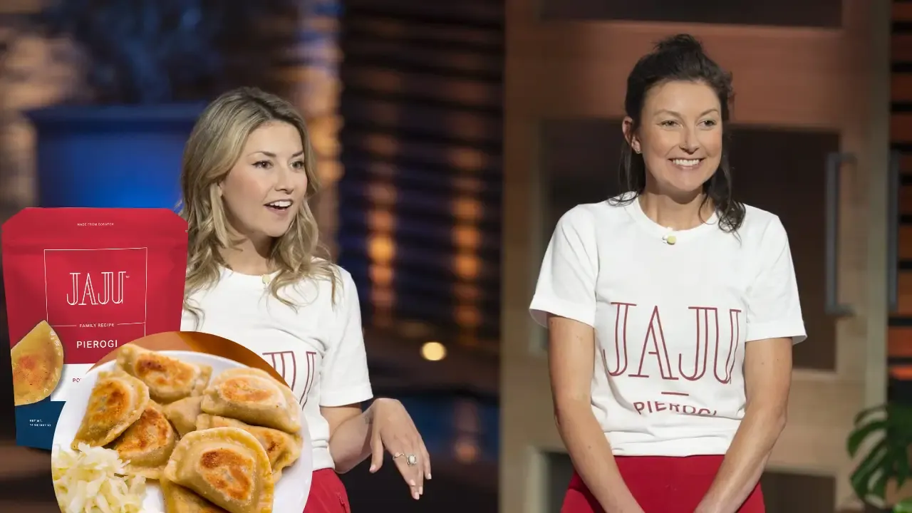 Jaju Pierogi founders Vanessa and Casey White making pierogi and holding product packaging