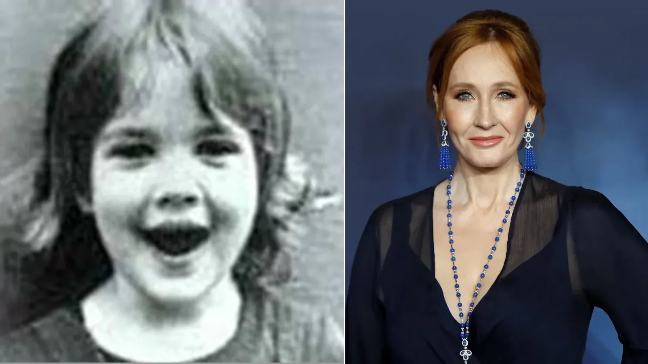 J.K. Rowling as a child and adult, highlighting her lifelong passion for storytelling and writing success