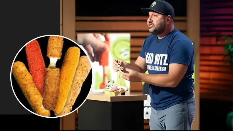 Mad Mutz founder pitching mozzarella sticks on Shark Tank with flavor variety close-up