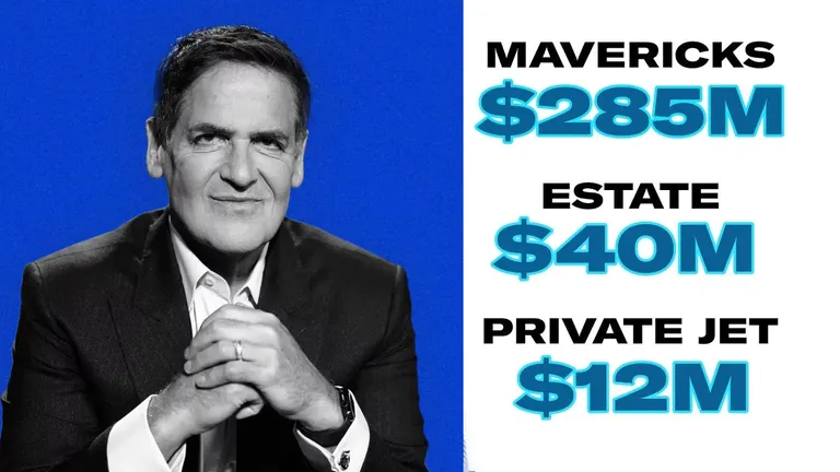 Mark Cuban with costs of his major purchases: $285M for Mavericks, $40M for estate, and $12M for private jet