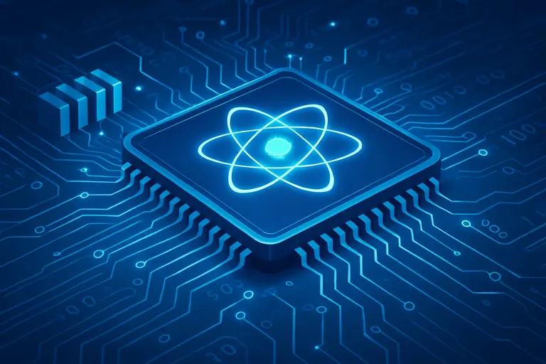 Digital illustration of a glowing quantum processor chip with an atom symbol, representing Microsoft’s Majorana 1 chip and its role in quantum cloud computing.