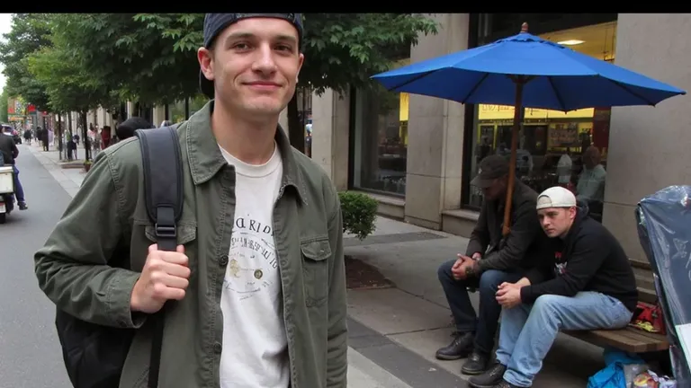 Mike Black standing on a city street with a backpack, during his Million Dollar Comeback journey to build a $1M business from scratch