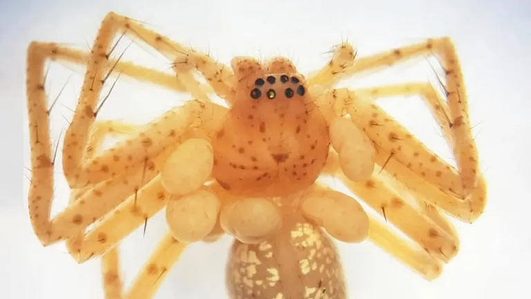 Larval mites form a pearl-like chain on a juvenile spider from the Sparassidae family. Credit: Ricardo Bassini-Silva