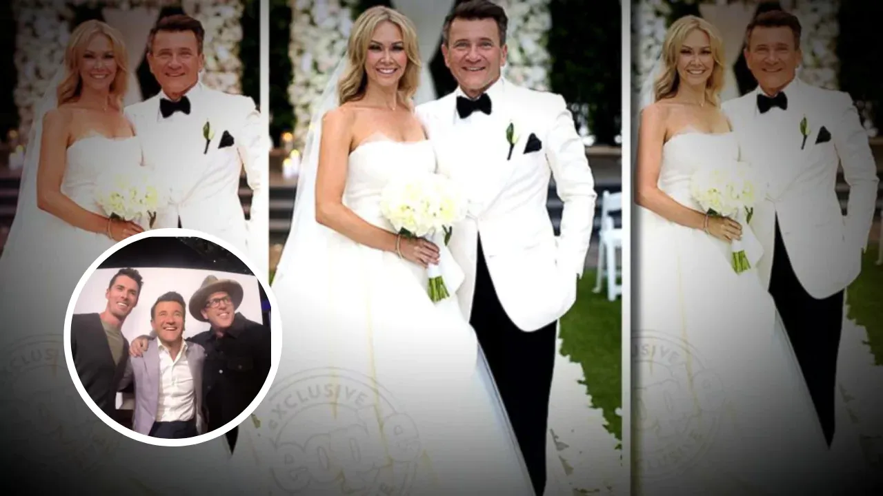 Robert Herjavec at his wedding with his wife, posing with Mirmir photo booth founders, who later appeared on Shark Tank and secured a $700K deal.