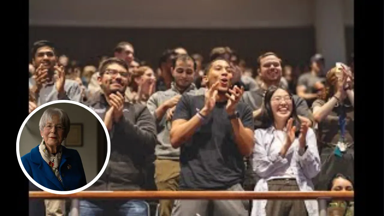 Students at Albert Einstein College of Medicine applaud after Ruth Gottesman's $1 billion donation makes tuition free forever
