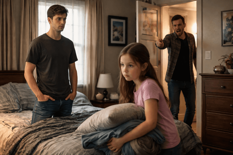 Tense family conflict in a bedroom