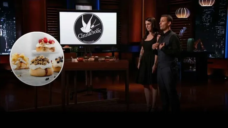 Cinnaholic founders pitch vegan cinnamon roll franchise on Shark Tank with gourmet toppings display