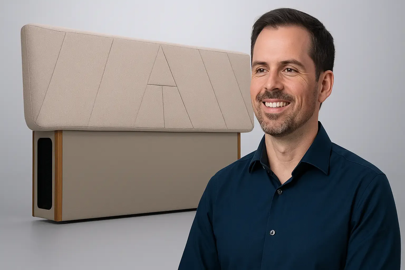 Airtulip founder with the flagship air purification product featured on Shark Tank