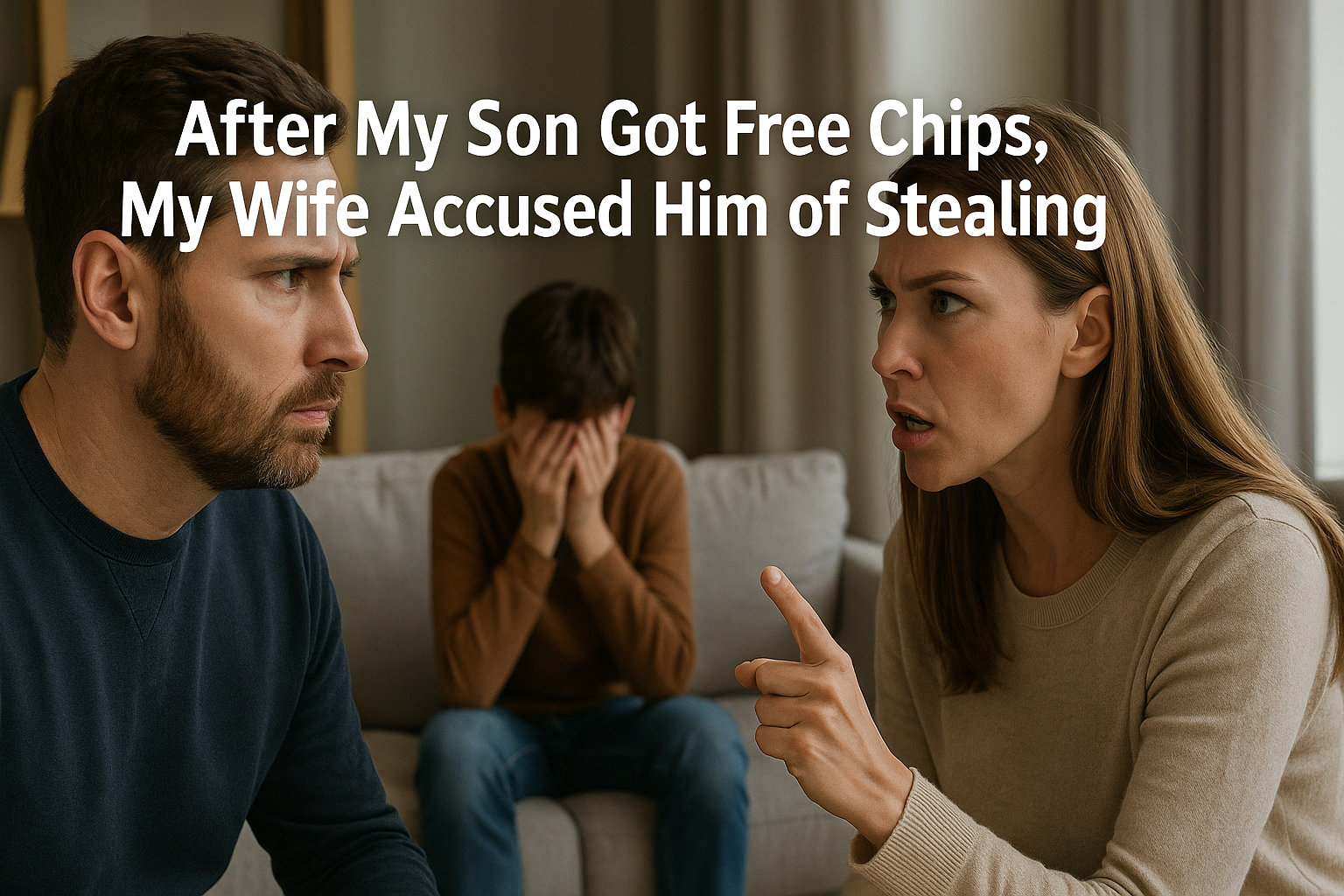 AITA free chips family argument with upset son and parents in tense living room.